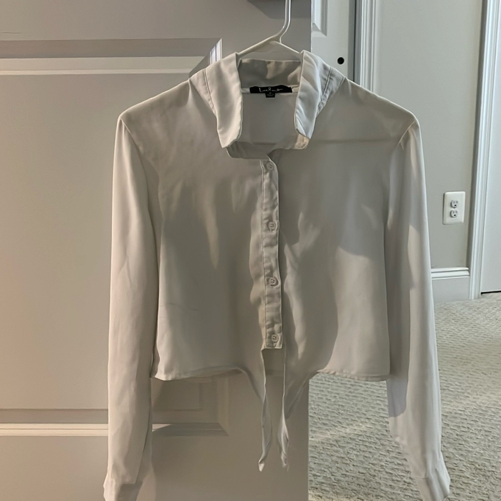 Lulus white tie-front collared blouse